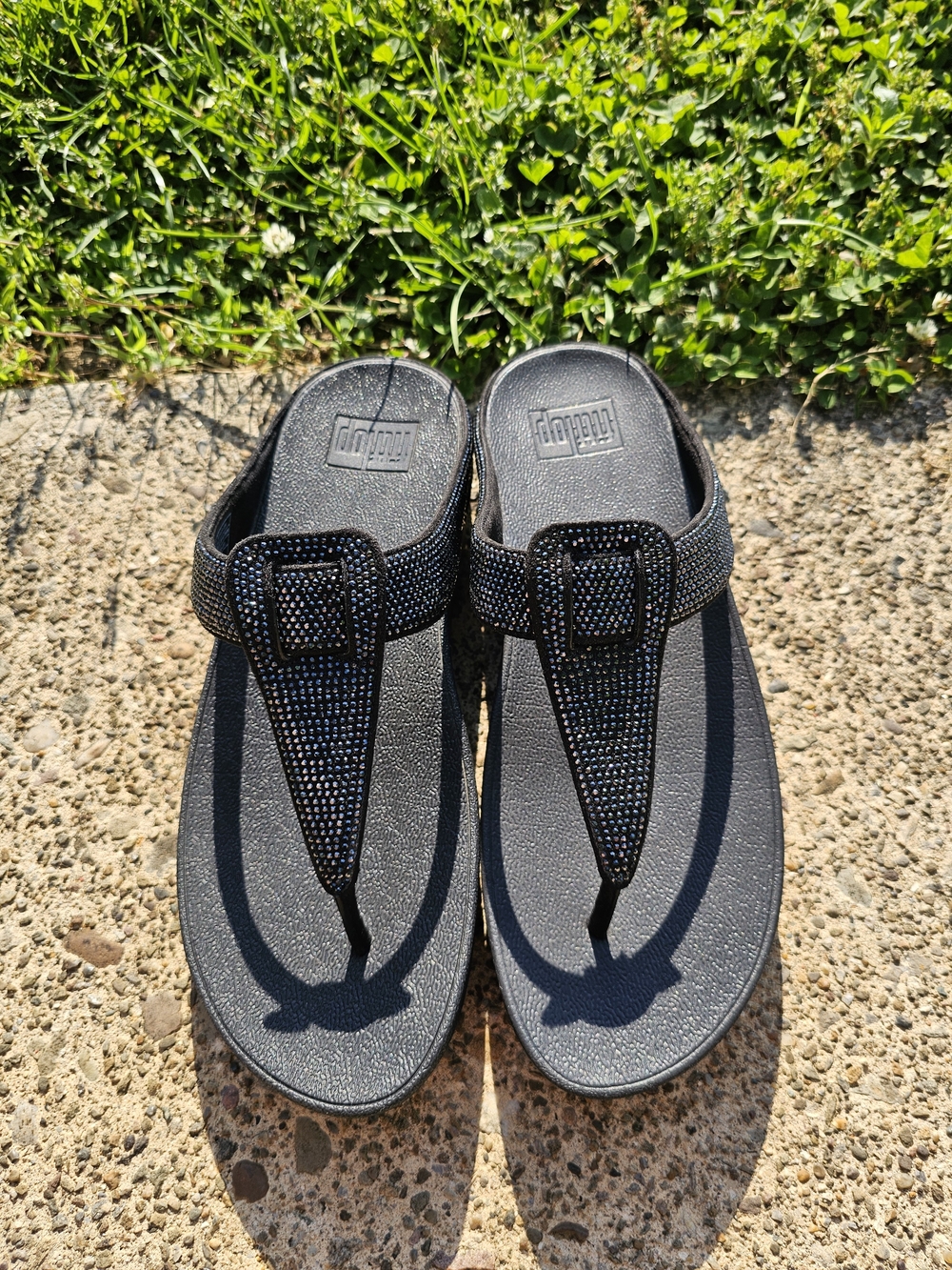 FitFlop Isabelle Black Rhinestone Strap Slide Sandals